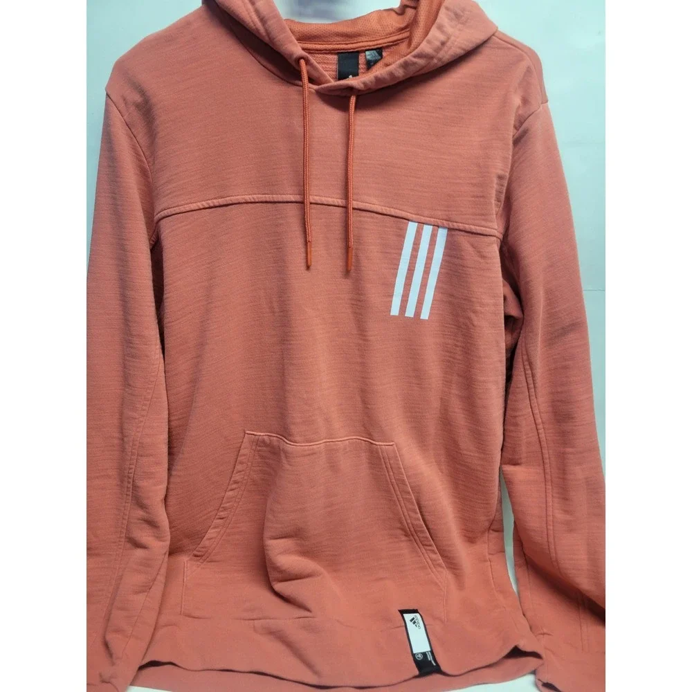 Adidas Pullover Hoodie Coral Pink 3 Stripe Logo Comfort Casual‎ Men Medium